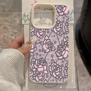 Elegant Lace Rose Pattern Phone Case, Cover, Compatible with iPhone & Samsung Models, Soft Tpu Material, Trendy Gift Choice, Perfect Valentine Present