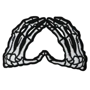 Skeleton Hand Heart Shaped Applique, Heart Embroidery, Geometric Embroidery Design, 1 Count Embroidered Iron on Sew on Patch, Sewing Decor  for Clothing, Jackets, Hat, Jeans, Backpacks, Shoes