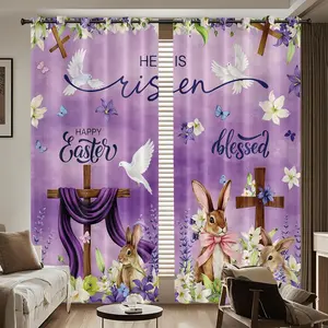 Easter Blackout Curtains for Living Room, 84 Inch Length Easter Cross &Cute Rabbi Printed Pattern Spring Decor Sunshade Drapes Grommet Top Drapes Decorations for Bedroom Dining Room -2Panels