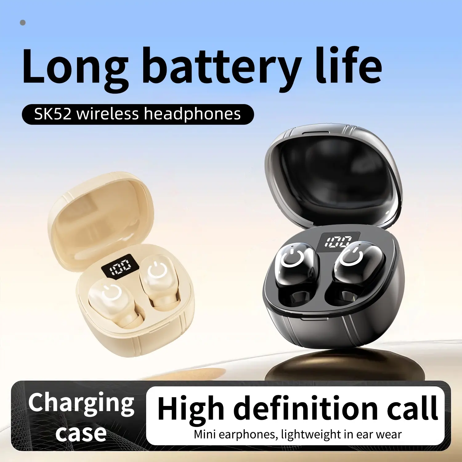 Wireless noise cancelling earphones, 6.0 wireless Bluetooth earphones, 10H ultra long battery life, angel ring touch operation, high-definition sound quality, Bluetooth earphones suitable for gaming (Black) earbuds,back to school,back to school haul