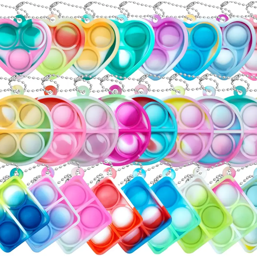 30-Pack Pop Fidget Keychain Mini Sensory Toys for Kids, Classroom Party Favors, Back to School Gifts