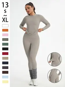 Women's Simple Solid Color Sportswear Set, Sporty High Stretch, High Waist Slim Fit Pants & Comfortable T-Shirt, Fitness for Yoga & Casual Wear