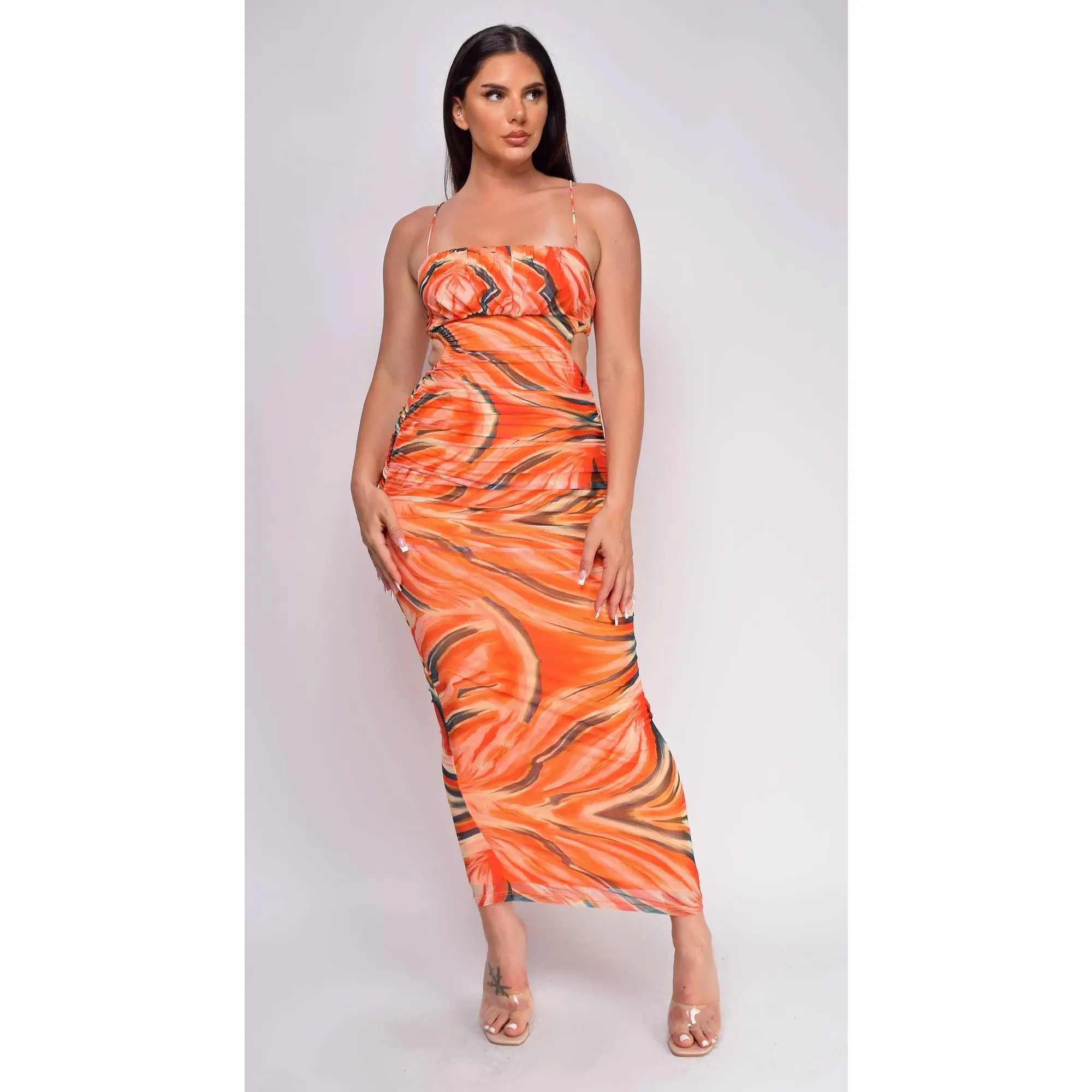 Raelynn Orange Multi Color Print Maxi Dress
