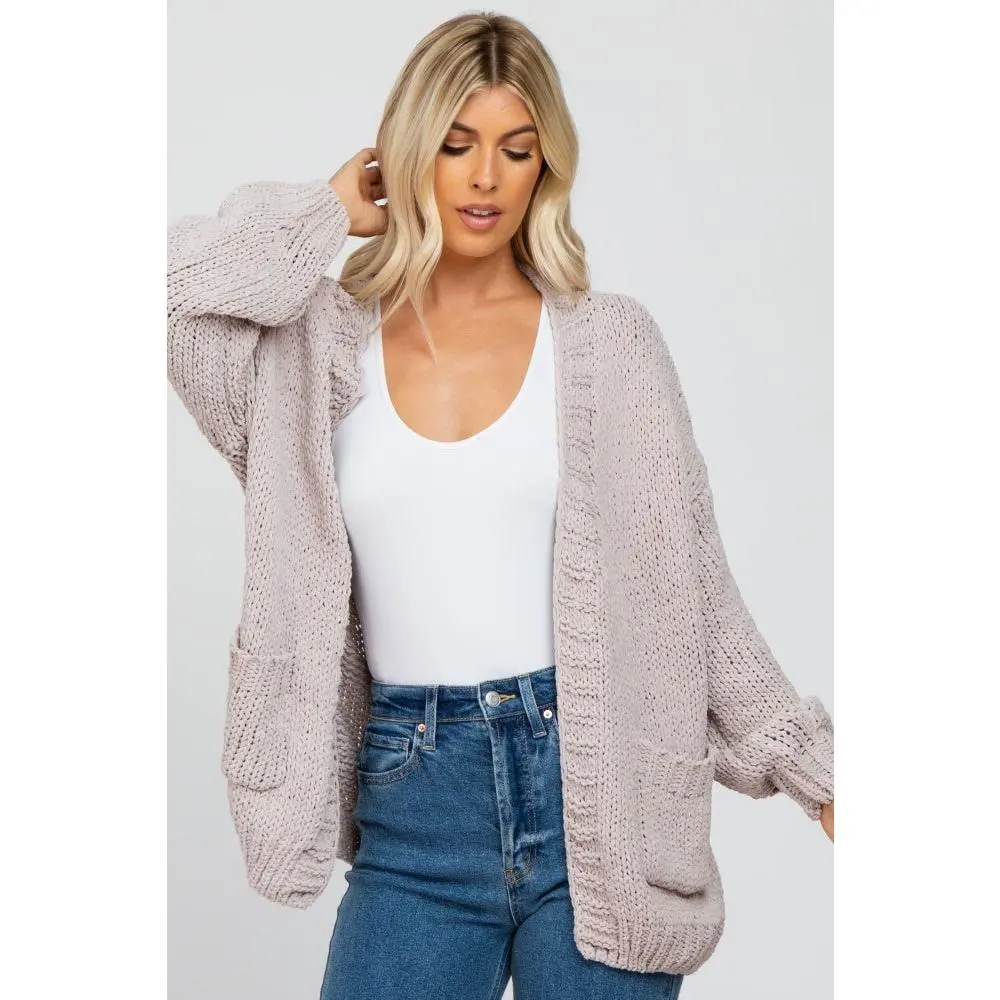 Beige Oversized Bubble Sleeve Cardigan