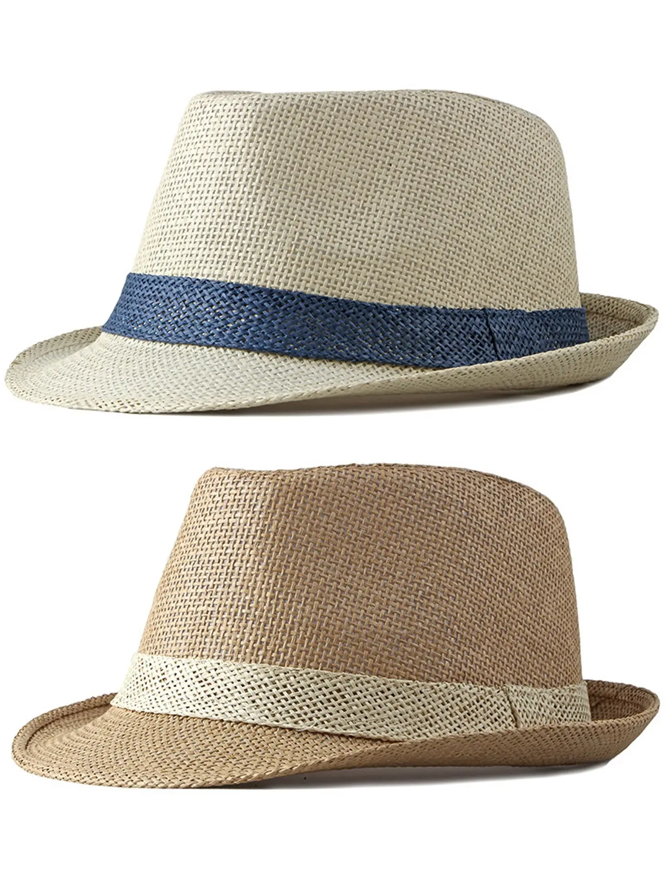 2 Pack Short Brim Fedora Classic Summer Beach Sun Hat Panama Cap Casual Outfits Cap for Men Women