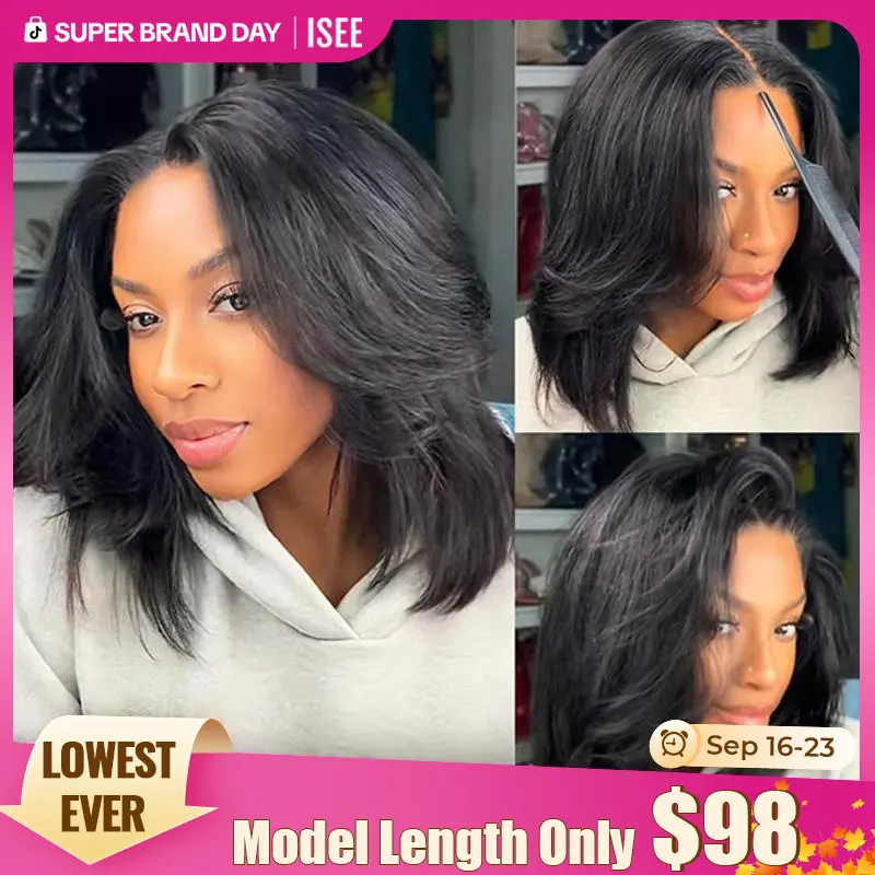 【Down To $98】ISEE HAIR Wear Go 9x6 T-Part Layered Cut Bob Yaki Straight Wig Glueless Human Hair–Drawstring Lace Frontal Wig Pre-Cut & Pre-Bleached & Pre-Plucked Hairline & Deep Part Beginner Friendly Summer Hairstyles#SoHoChic#TikTokShopBackToSchool