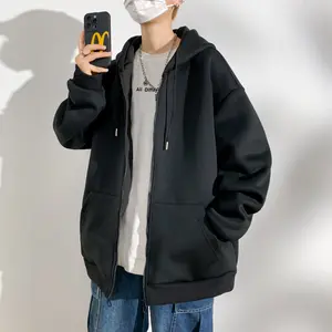 Men's Premium Oversized Zip‑Up Hoodie Jacket, Luxury Performance Soft Fleece‑Lined Drawstring Hooded Coat, Designer Loose‑Fit Breathable Casual Outerwear for Daily Commute, Streetwear, Layering Outfits & Spring‑Fall Everyday Fashion