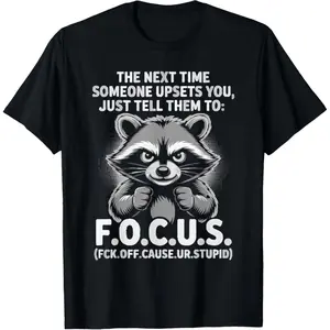 Funny Focus Raccoon Graphic Cotton T-Shirt For Men, Valentine's Day Gift For Him, Cute Oversized Casual Outfit