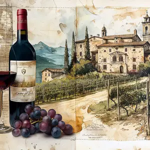 1000 Piece Jigsaw Puzzle for Adults - Wine Vineyard in Italy - A 1945 Bottle and Glass of Wine from Tuscany in Front of Rows of Grape Vines