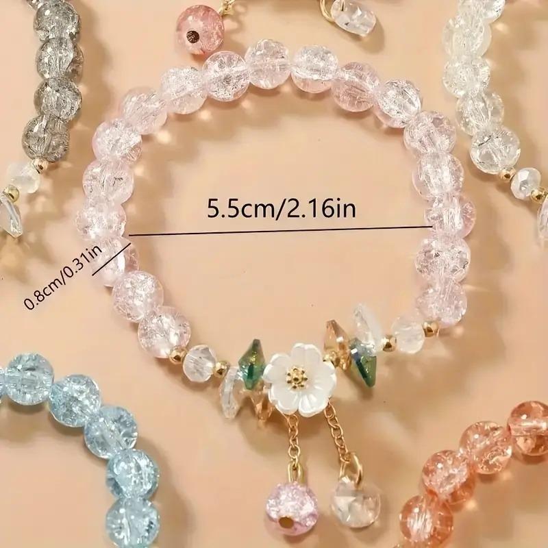 18pcs Mix Women's Glass Bead Charm Bracelet Set - Pastel & Multicolor Bohemian Flower & Butterfly Charms with Heart/Star Charms, Adjustable Elastic Cord for DIY Bracelet Making Kit, Birthday Party Favors, Valentine's Gifts