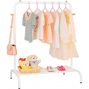 Kids Clothing Rack - Garment Rack with Bottom Storage Shelf, Clothes Rack for Children, Small Baby, & Toddler, Clothes Organizer for Hanging Clothes, Shirts, Dresser, Hat, Backpack, Bedroom, White
