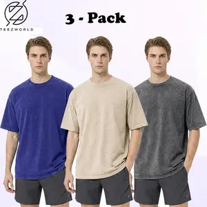 Oversized Cotton T-Shirt 3-Pack Bundle for Men – Heavyweight Fabric Baggy Relaxed Fit Streetwear Casual Tees Soft Breathable Comfortable Everyday Wear