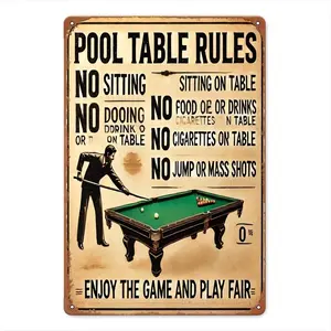 2D Flat - 2D Plane, 1pc, Iron P, Vintage Billiard Table Rules Metal Sign - Billiard Table Illustration Wall Art - Home, Office, Bar Decor - High-Strength Iron Structure - Perfect G