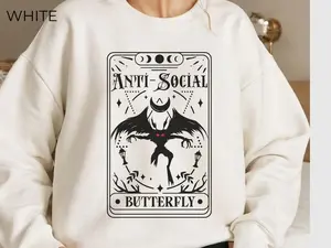 Mothman Tarot Card Sweatshirt, Antisocial Butterfly Cryptid Sweater, Red-Eyed Monster Folklore Gift Gift For Him/Her, Sweatshirt Gift