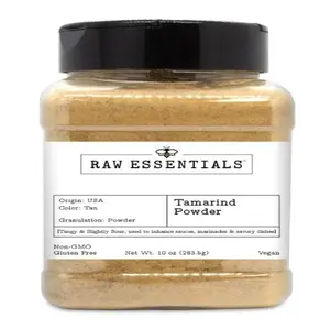 Raw Essentials Tamarind Powder - Tangy and Slightly Sour - Used to Enhance Sauces, Marinades and Savory Dishes - Gluten Free and Vegan Spice - 10 Ounce Bottle