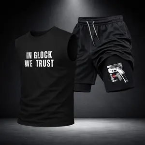 Men’s Black Workout Set Sleeveless Tank Top & Sports Shorts 2-Piece Gym Outfit