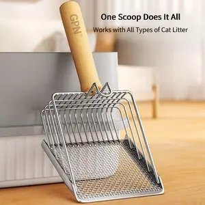 2 in 1 Stainless Steel Cat Litter Scoop, 1 Count Pet Litter Shovel with Handle, Multifunctional Pet Litter Cleaning Tool, Pet Supplies
