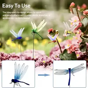 4-Piece outdoor simulated dragonfly rod clip, garden dragonfly clip, simulated 3D garden decoration, insect jamming device for indoor and outdoor, creative home accessories, suitable for all festivals