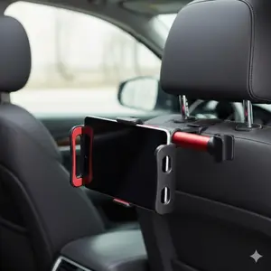360° Rotating Push-Pull Tablet Car Mount, Car Accessory, Universal Anti-Slip Shockproof Holder for iPad Samsung Tablets, Quick-Install Vehicle Seat Support Stand for Long Travel & In-Car Movie Entertainment.