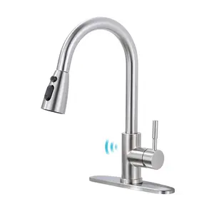 WOWOW Touchless Kitchen Faucet Stainless Steel: Smart Motion Sensor Kitchen Sink Faucet with Sprayer, Stainless Steel Kitchen Faucet for Sink 1 or 3 Hole Brushed Nickel