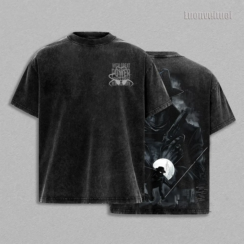 Shadow Detective 250 GSM Heavyweight Vintage Washed T-Shirt & Tank Top, Dark Noir Gothic Graphic Oversized Streetwear