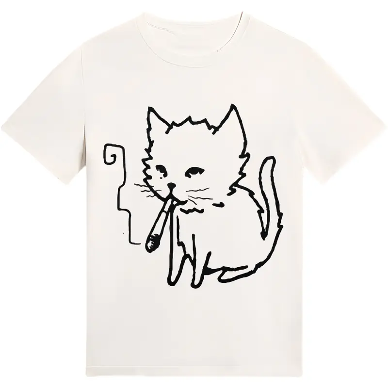 Men's Casual Stylish Short-Sleeve Round Neck T-Shirt - Unisex Menswear Top with Vintage Smoking Cat Graphic Meme, Chicken-Inspired Design for Gothic Grunge Streetwear, Pair with Jeans for Summer Outdoor Activities, Shortsleeve