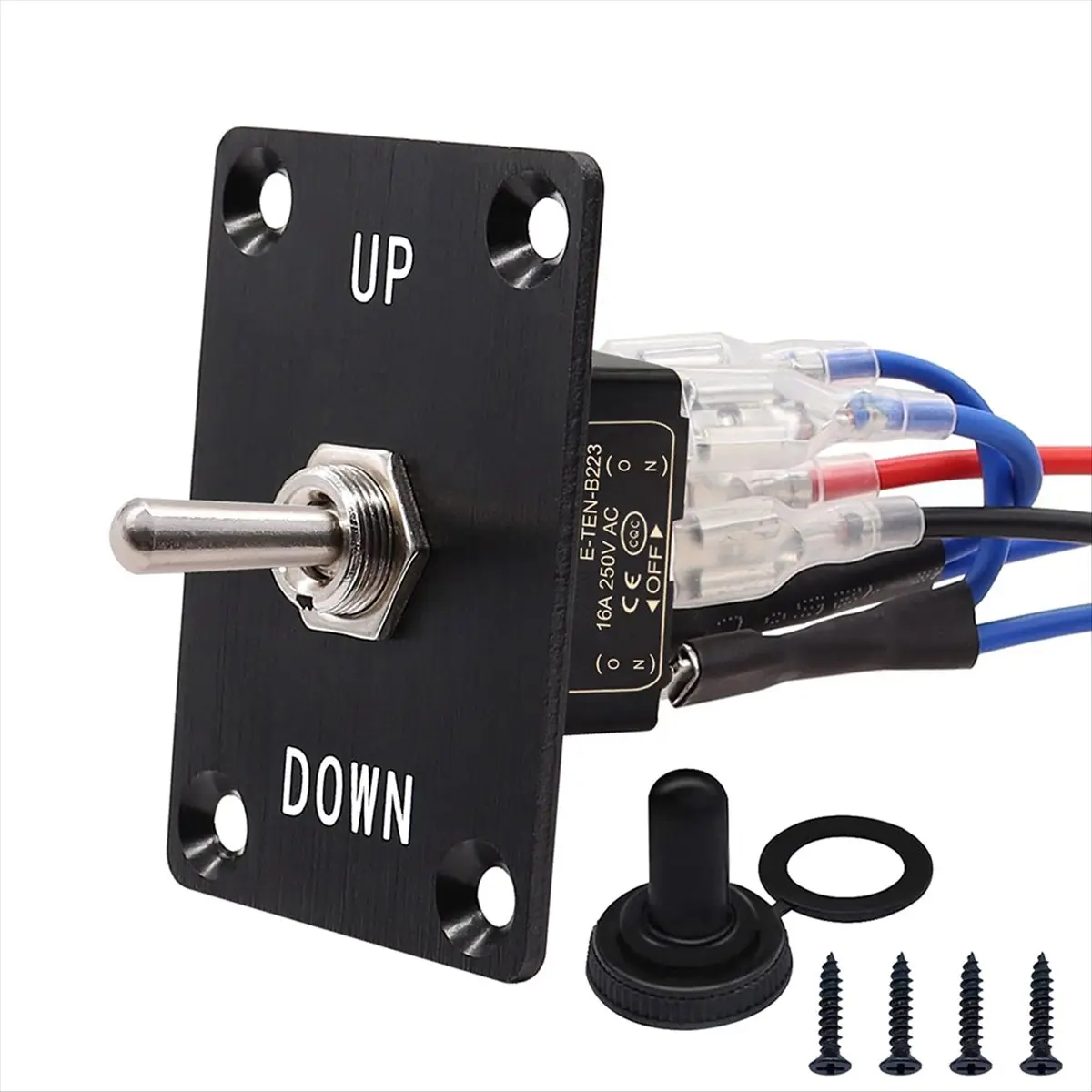 DPDT Rocker Toggle Complete Kit, 6-Pin 3-Position (ON)-Off-(ON) Momentary Forward Reverse Switch with Panel Mount, Rocker Switch Panel, DC Motor Leads, Cap, Screws, Double Pole Reverse Polarity Connectors for Household Appliance Parts & Accessories, Recta