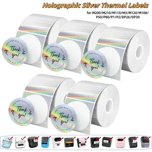 Holographic Thermal Label Paper for Phomemo M220 M200 M221 M110 Printers, Waterproof Stickers for DIY Barcodes, Signs, Journals