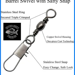 Barrel Swivel with Stainless Steel Snap, Stainless Steel Ring, Easy Change, Safe Look, One-Piece Cast Technology, 10 Pack