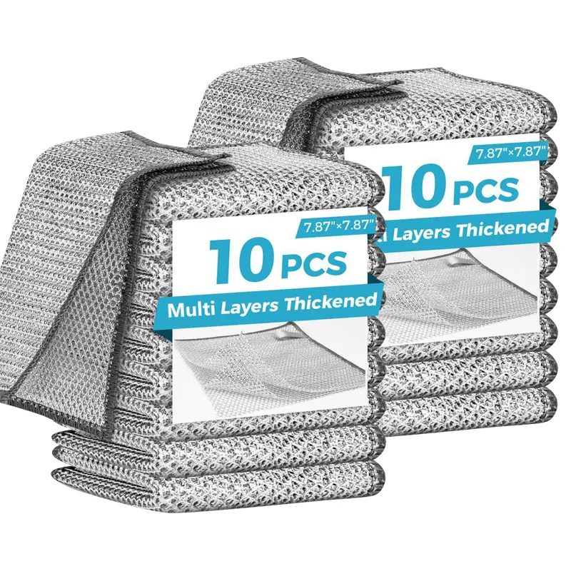 10/20-Pack Premium Stainless Steel Dish Scrubbers – Heavy Duty Non-Scratch Cleaning Pads for Pots, Pans & Sinks | Reusable, Rust-Proof & Dishwasher Safe (Silver)