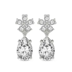 Lab Diamond Fashion Earrings Platinum 4Ct Iris Bloom Flower Fashion Lab Diamond Dangle Earrings F-G Color, VS Diamond, IGI Certified - Friendly Diamonds