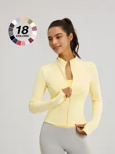 Women's Plain Zipper Thumb Hole Sculpted Sports Jacket, Quick-Dry Breathable Long Sleeve Sport Top, Indoor Outdoor Yoga Jacket, Sports Outerwear, Sport Activewear