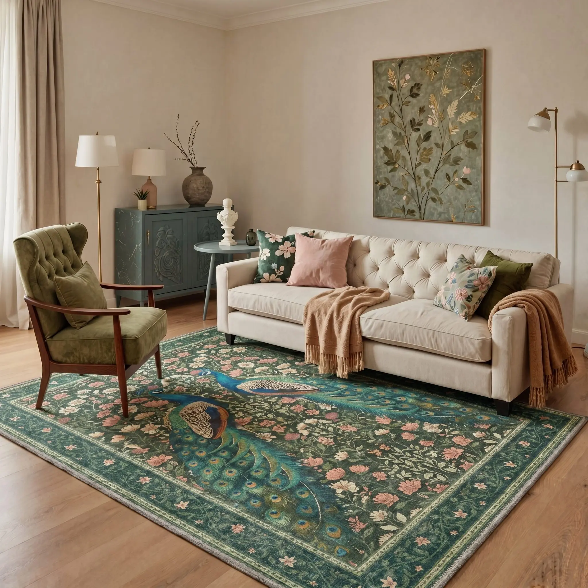 【Deals For You Days】GENIMO Home Rug – Soft, Non-Slip, Pet Friendly, Machine Washable Area Rug, Floor Carpet Perfect for Living Room, Bedroom, Kitchen, Hallway, Stylish Home Decor ,ARF5060-JADE BLOOM