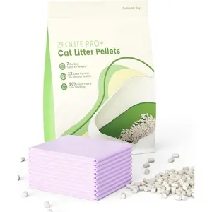 Zeolite  Litter Pellets 7lbs &  Pee Pads 10 Count - Refill for Dual-Layer Litter Box Systems |  Stainless Steel Shifting Tray