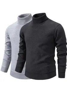 2-Pack Men's High Neck Long Sleeve Sweaters, Knitwear, Fitted Slim Fit, Windproof Warmth, Soft Knit Fabric, Casual Business & Leisure, Fall Winter