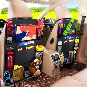 2PCS Car Seat Back Organizer, Waterproof Vehicle Storage Bag with Touch Screen Tablet Holder & 9 Pockets, Auto Kick Mats Back Seat Protector for Kids, Universal Travel Accessories