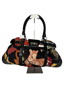 Pre-owned SALVATORE FERRAGAMO Nylon and Leather Hand Bag Savannah Animal Hand Bag