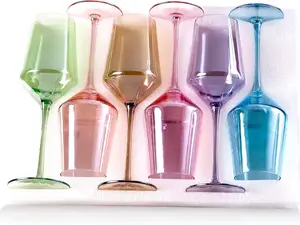 Physkoa Colored Wine Glasses Set of 6-15oz ，Long Stem,  Wedding, Birthday Gifts for Women Drinkware