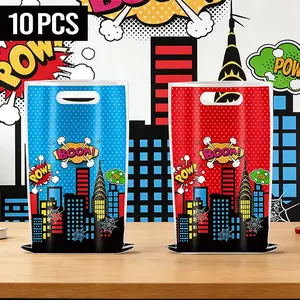 10 City Theme Gift Bags, Reusable, Creative Comic Style Hero Design, Perfect for Festive Parties, Celebrations, Birthday Decorations