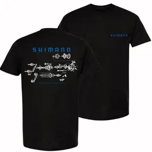 Shimano T-Shirt, Exploded Reel Diagram Graphic Tee, Black Cotton Shirt for Men, Gift for Fishing Enthusiasts and Engineers