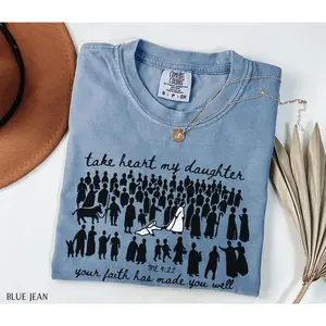 Comfort Colors Woman Touches Jesus Christian Tee, Scripture Bible Verse T-Shirt, Faith Retro Graphic Tee for Women Inspirational Gift