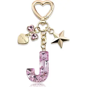 Cute Bling Keychain initial Letter Butterfly Star Pink Purple Gift for Women Girls Bag Cup Charms Accessories