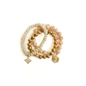 Coastal Latte Natural Stone 3 Piece Bracelet Stack