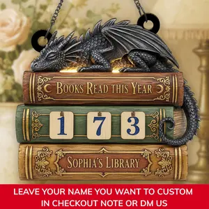 Personalized Dragon Books Read This Year Tracker, Fantasy Book Stack Sign with Number Tiles, Custom Library Decor, Reader Gift