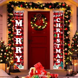 Christmas Decorations Red Black Buffalo Plaid Sign Set for Festival Merry Christmas Decor for Home, Wall, Front Door, Yard, and Garage Banner | Outdoor Yard & Front Porch | Indoor & Outdoor