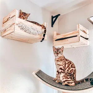 Cat Wall Furniture, Modern Design Cat Hammock, Cat Climbing & Resting Cat Wall Shelf, Pet Supplies for Indoor Cats, Wood