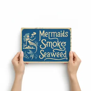Vintage Mermaid Letter Pattern Metal Sign 8x12 Inch Weather-Resistant Aluminum Plaque for Bathroom Toilet Farmhouse Home Office Decor