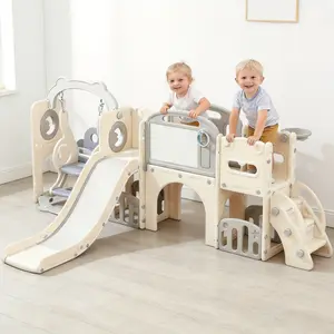 12 in 1 Toddler Outdoor Playset with Swing,  Indoor Swing and Slide Set Playground for Toddlers 1-3, Durable Climber Basketball Hoop Ball Toddler Indoor Playset for Home Playground-White Grey outdoorfun,birthday gift,kid slide