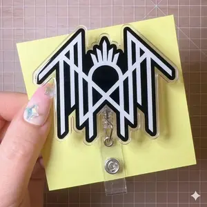 Gothic Geometric Ritual Badge Reel, Dark Academia Worship Logo ID Holder, Alt Aesthetic Retractable Clip for Nurses Teachers, Mystical Occult Stationary Accessory, Minimalist Black and White Art