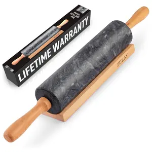 17-Inch Marble Rolling Pin with Stand - Heavy-Duty Bakeware Utensil for Perfectly Rolled Dough, Ideal for Pastry and Pizza